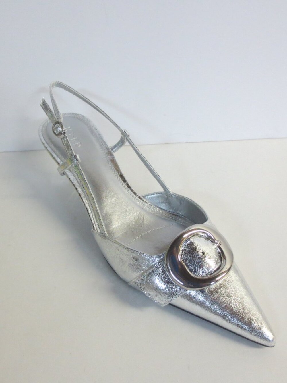 NA-KD WOMEN'S CIRCULAR BUCKLE SLINGBACK PUMPS - SILVER - EU 39  US 8.5